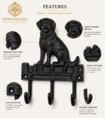 Hawken & Hill Cast Iron Dog Wall Hook Rack, Rustic Black Retriever Design, Heavy Duty 3 Hooks for Coats, Keys, Leashes & Towels, Farmhouse Wall Decor, Includes Mounting Screws,Pack of 1 - Image 5
