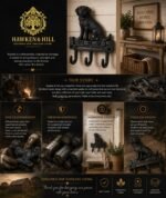 Hawken & Hill Cast Iron Dog Wall Hook Rack, Rustic Black Retriever Design, Heavy Duty 3 Hooks for Coats, Keys, Leashes & Towels, Farmhouse Wall Decor, Includes Mounting Screws,Pack of 1 - Image 3
